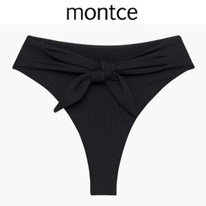 Montce Black Paula Rib Waist Tie Bikini Bottoms Ribbed sz L 122$